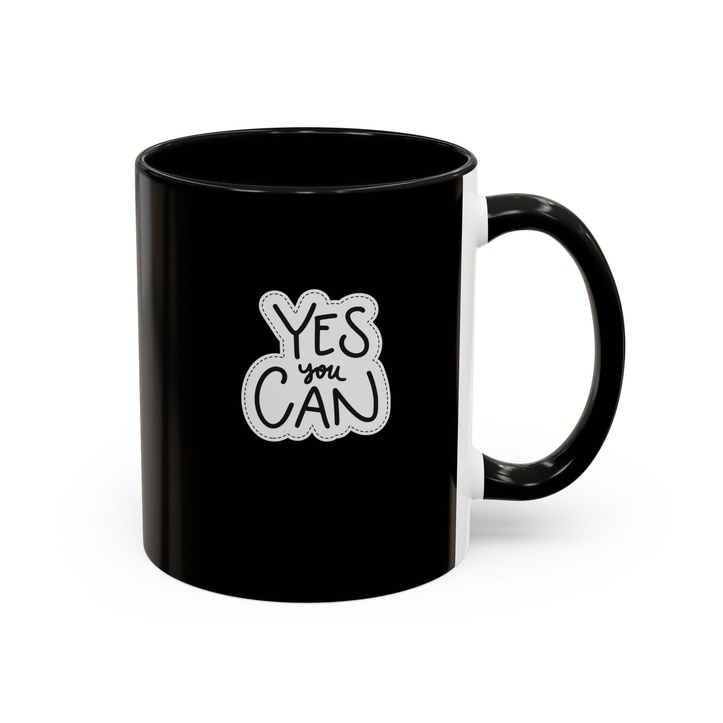 Inspirational Coffee Mug - "Yes You Can" - Motivational Black Accent Mug