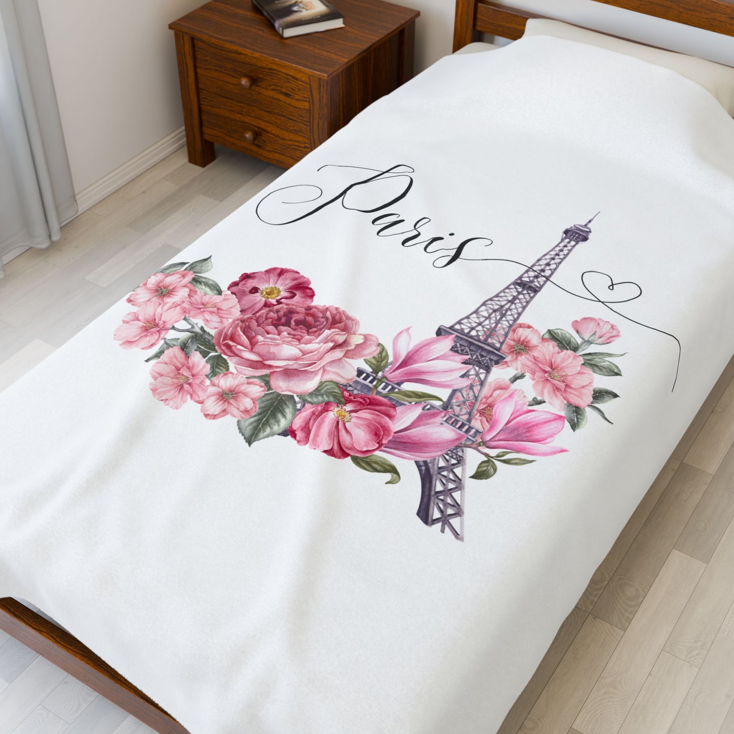 Paris Floral Velveteen Plush Blanket - Cozy Home Decor