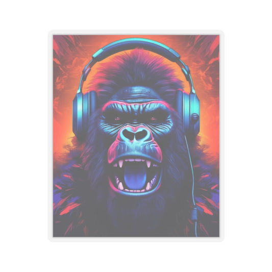 Music Lover's Gorilla Head Kiss-Cut Sticker - Vibrant Vinyl Decal for Laptops and Water Bottles