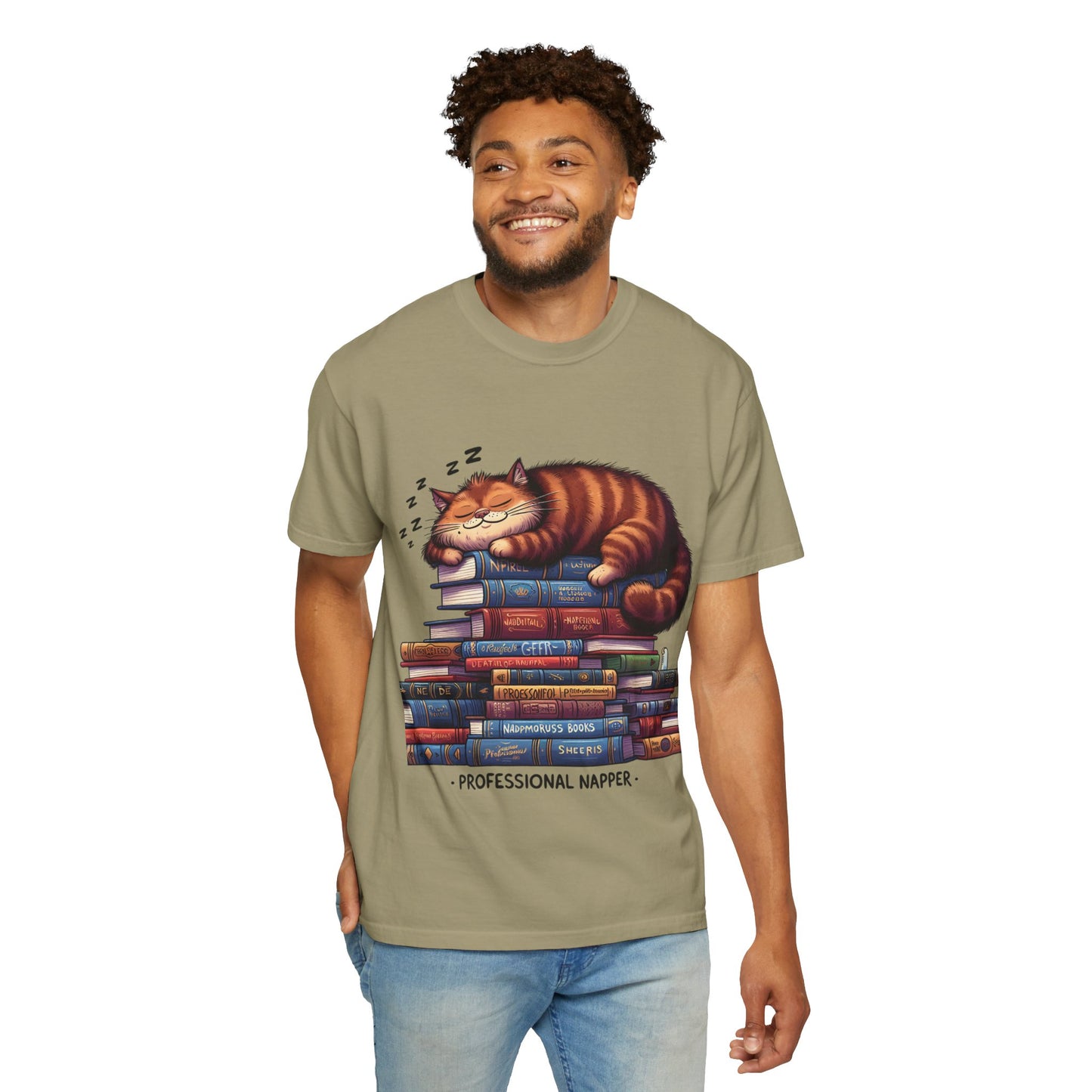 Professional Napper Cat T-Shirt | Unisex Garment-Dyed Tee for Book Lovers