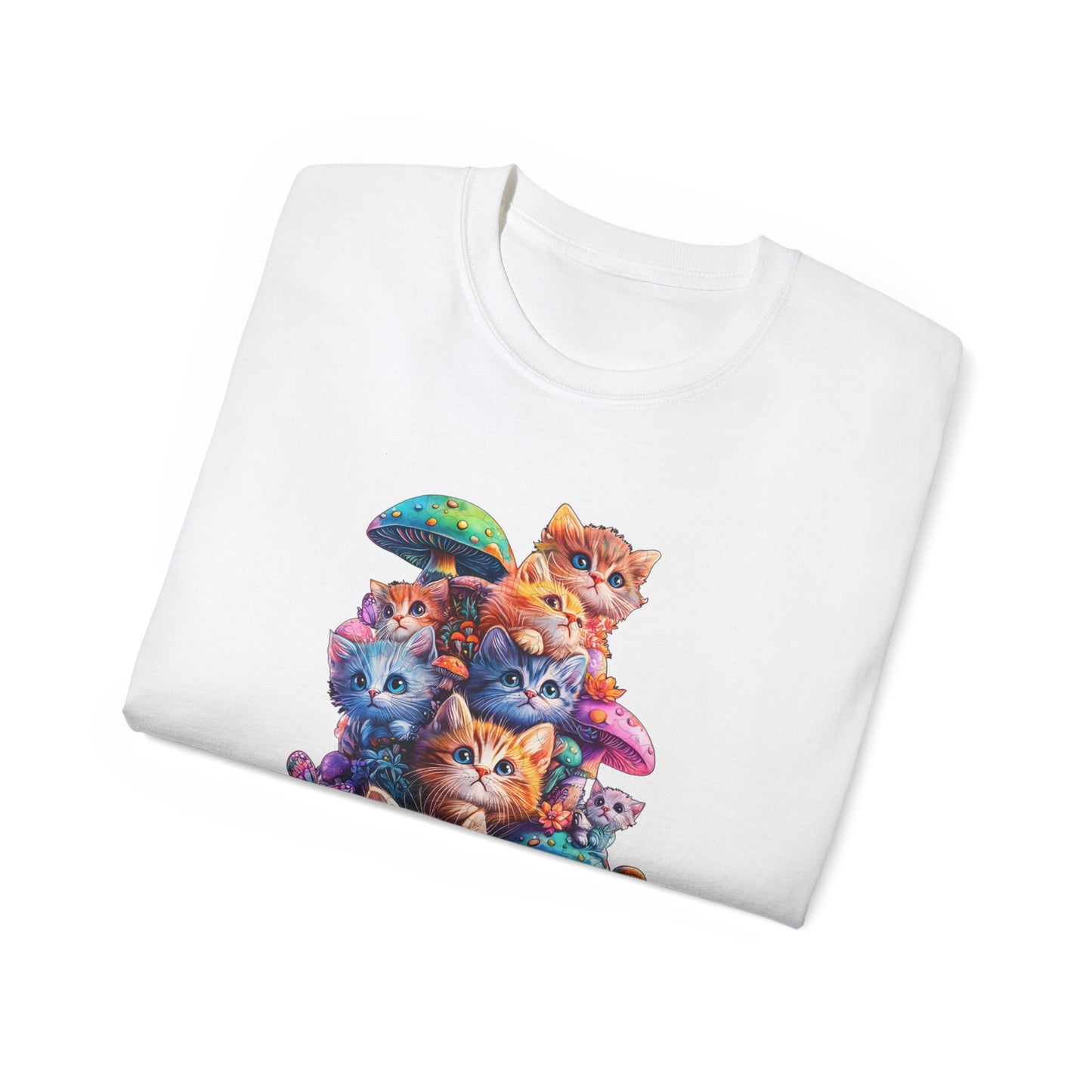 Colorful Cat Mushroom Unisex Ultra Cotton Tee - Whimsical T-Shirt for Cat Lovers