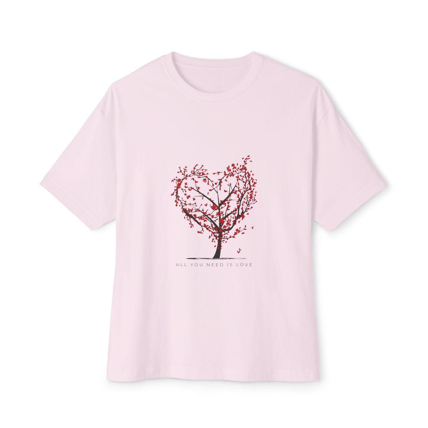 Romantic Unisex Oversized Boxy Tee - "All You Need Is Love" & Heartbeat Design