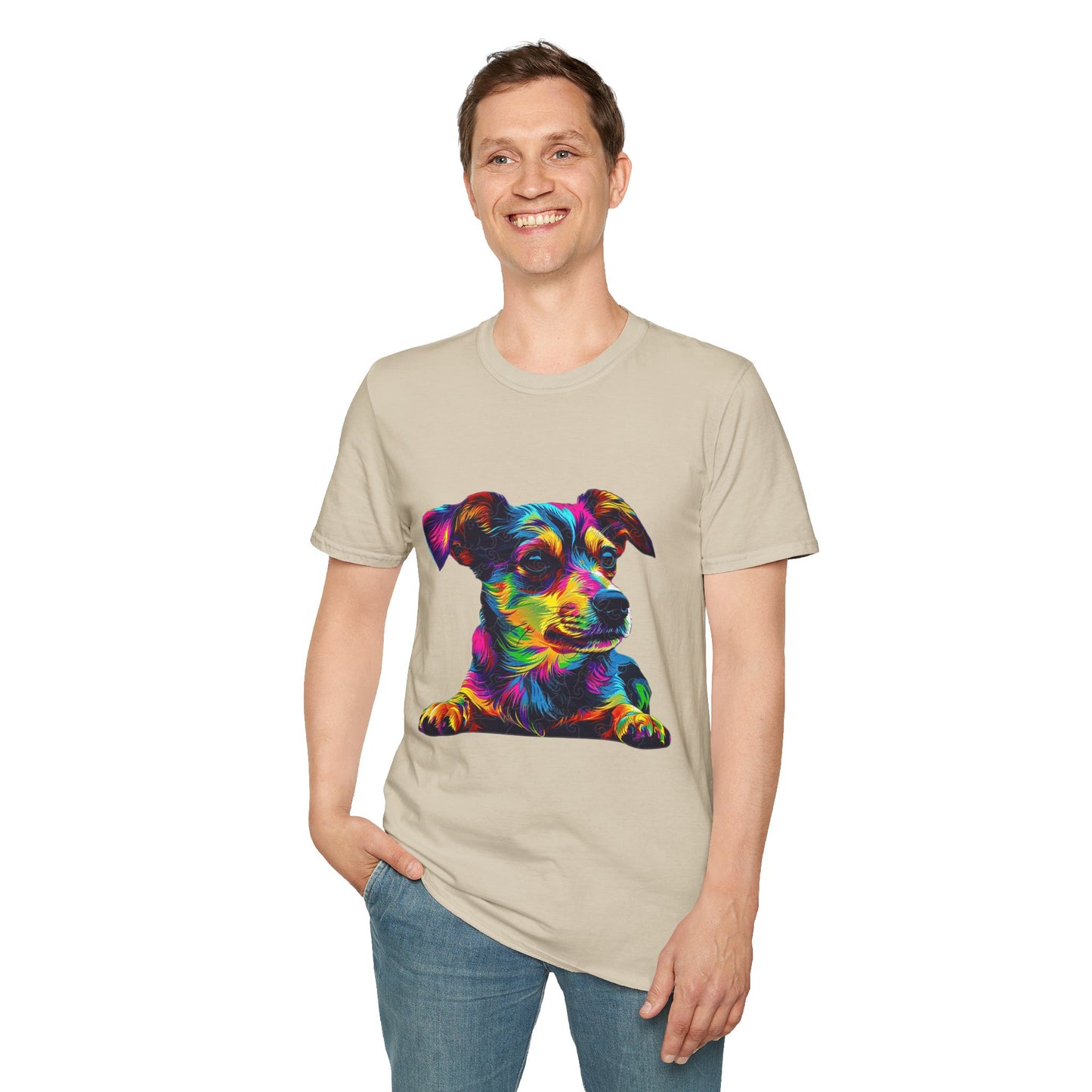 Colorful Dog Art Unisex Softstyle T-Shirt - Perfect Gift for Pet Lovers