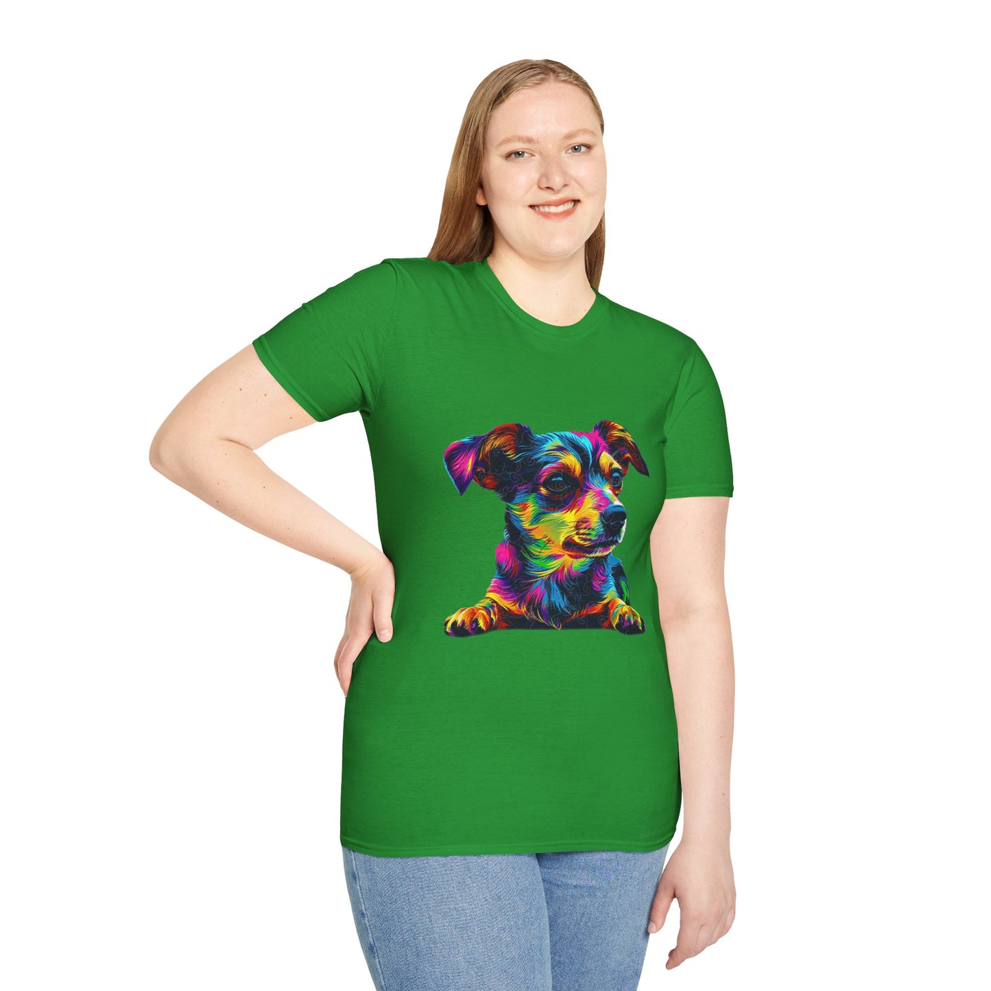 Colorful Dog Art Unisex Softstyle T-Shirt - Perfect Gift for Pet Lovers