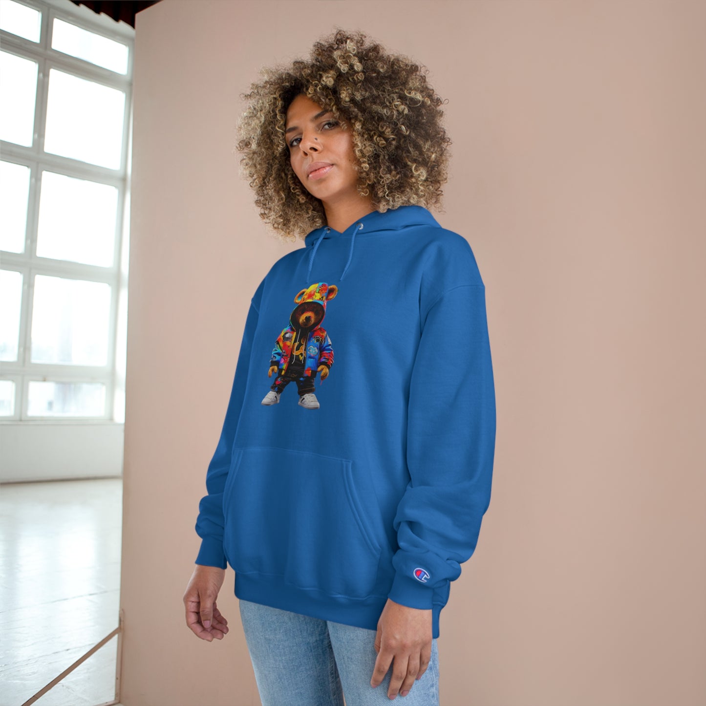 Colorful Bear Champion Hoodie - Vibrant Streetwear for Trendsetters