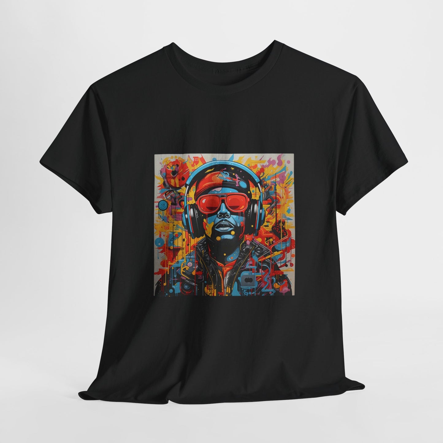 Vibrant Unisex Heavy Cotton Tee - Colorful Music & Travel Art