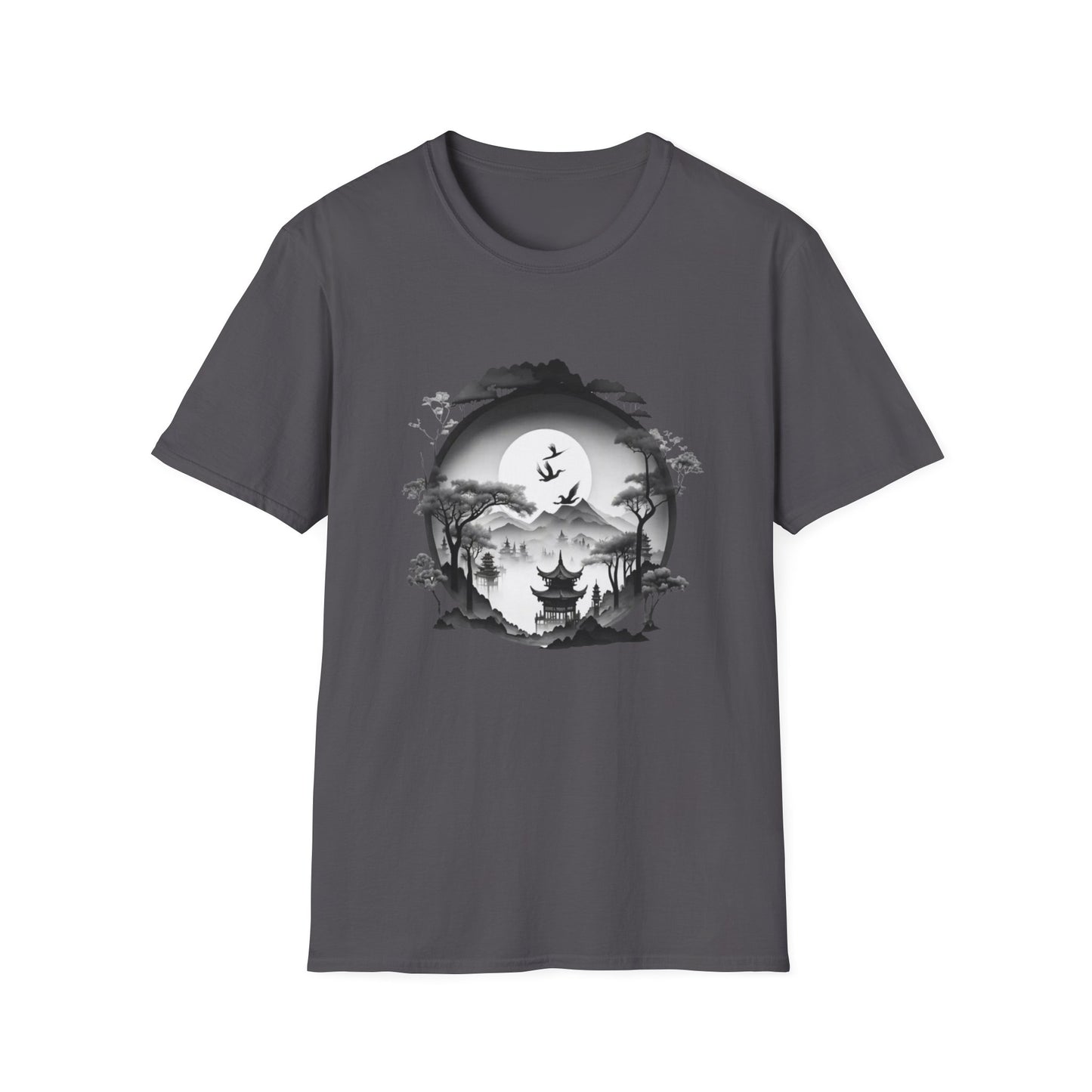 Zen-Inspired Unisex Softstyle T-Shirt with Scenic Landscape Design