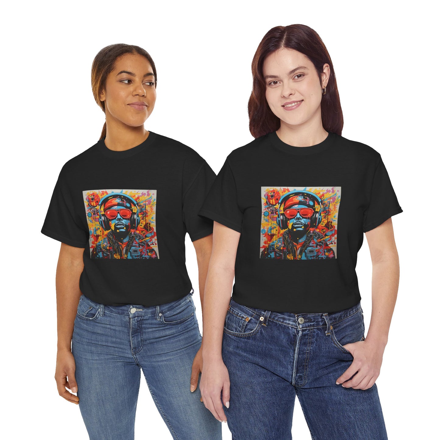 Vibrant Unisex Heavy Cotton Tee - Colorful Music & Travel Art