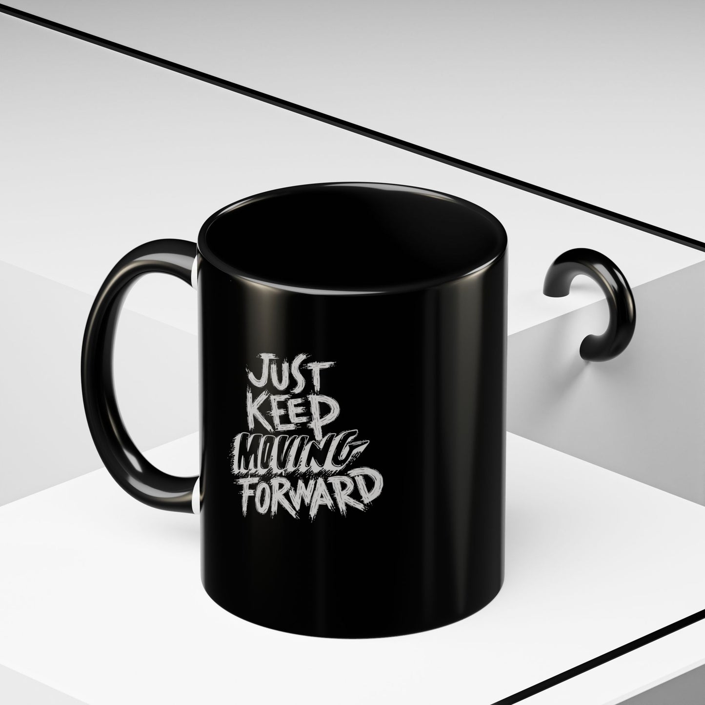 Inspirational Coffee Mug - "Just Keep Moving Forward" - Motivational Black Accent Mug for Daily Inspiration