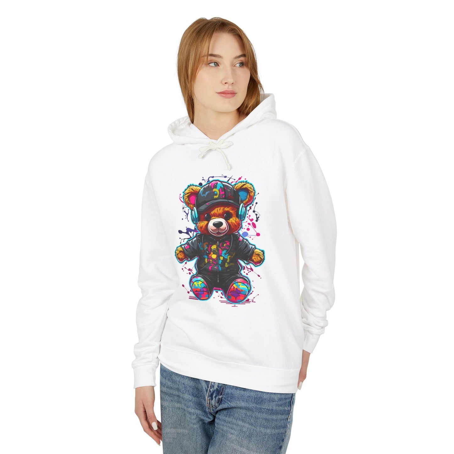 Colorful Bear Graphic Unisex Lightweight Hooded Sweatshirt