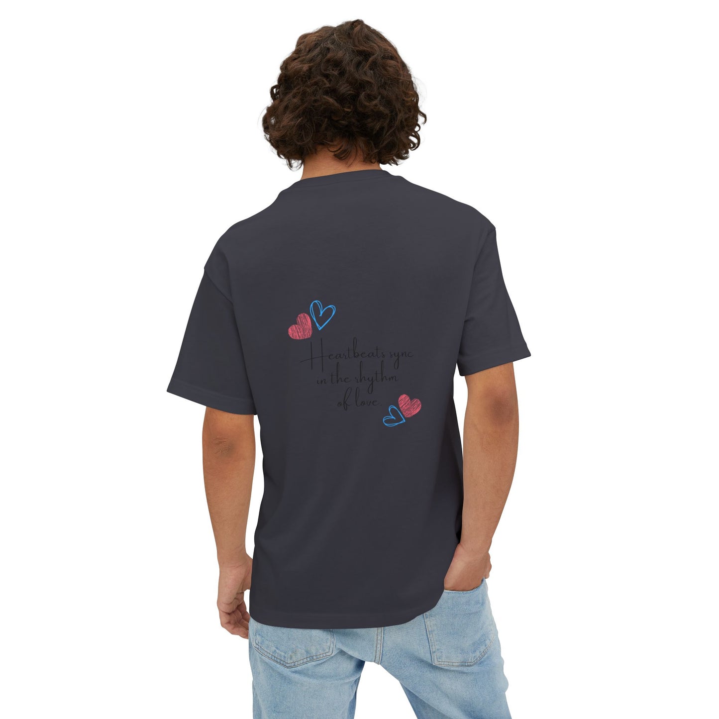 Romantic Unisex Oversized Boxy Tee - "All You Need Is Love" & Heartbeat Design