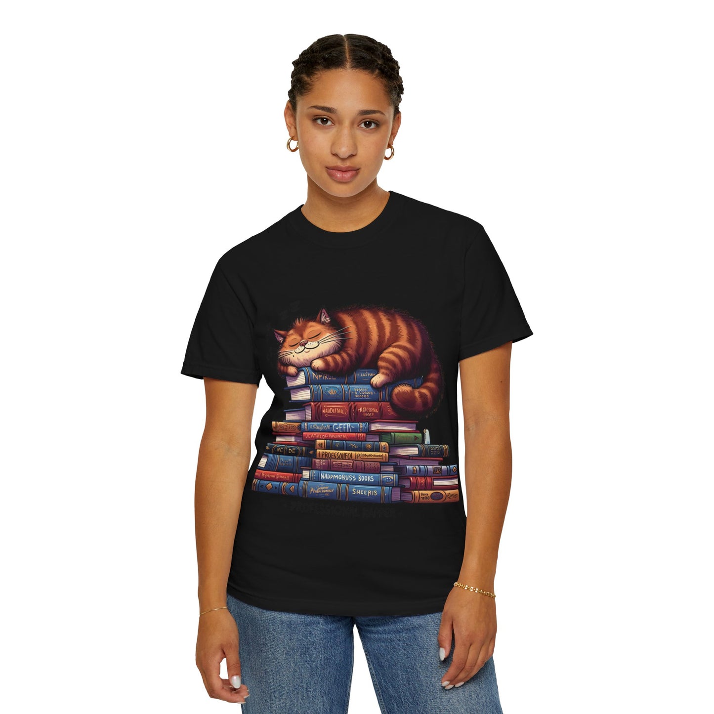 Professional Napper Cat T-Shirt | Unisex Garment-Dyed Tee for Book Lovers