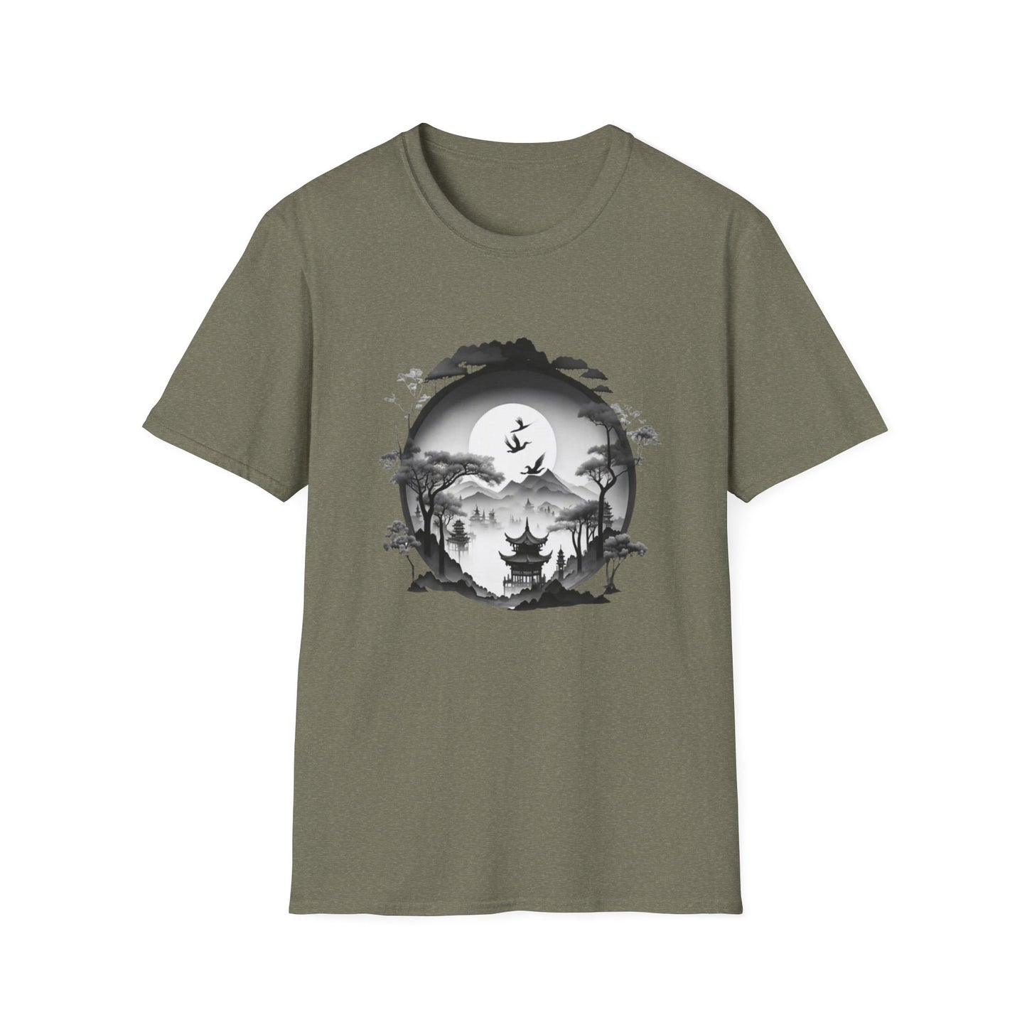 Zen-Inspired Unisex Softstyle T-Shirt with Scenic Landscape Design