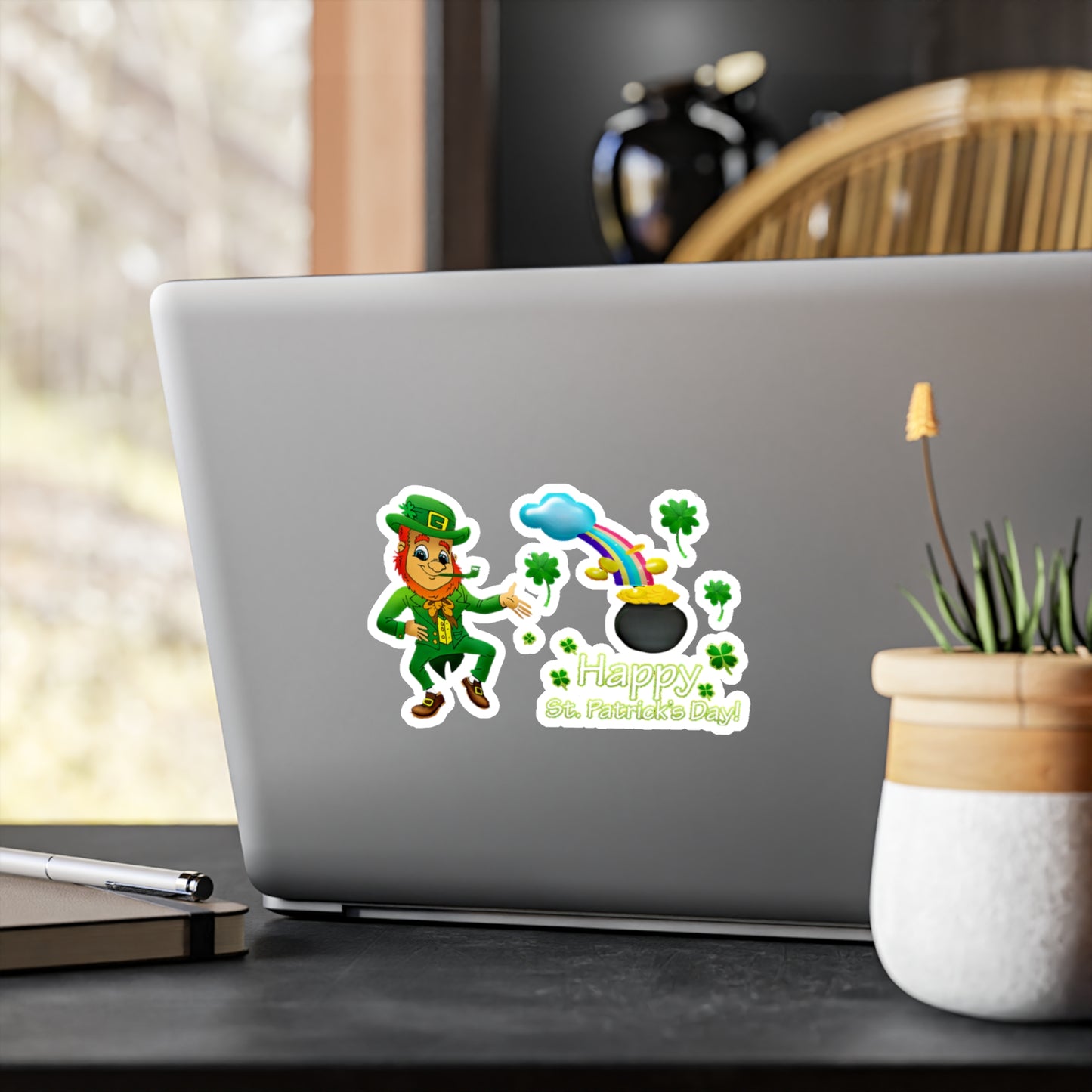 St. Patrick's Day Kiss-Cut Vinyl Decal - Cheerful Leprechaun Design