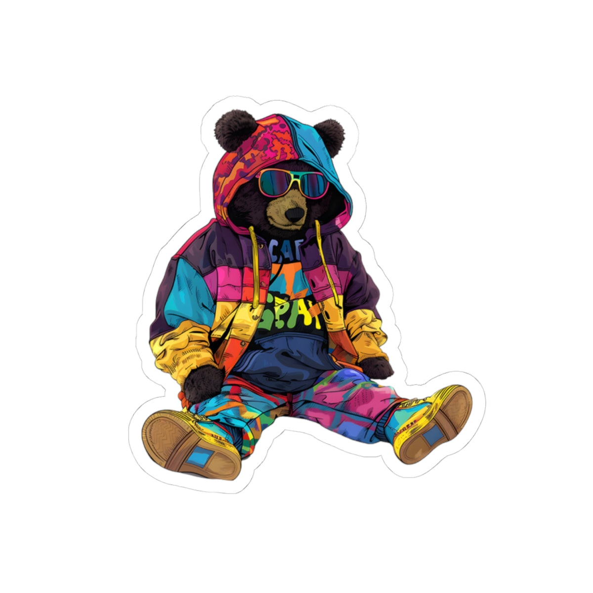 Colorful Bear Hip-Hop Kiss-Cut Stickers - Fun Decals for Kids & Adults