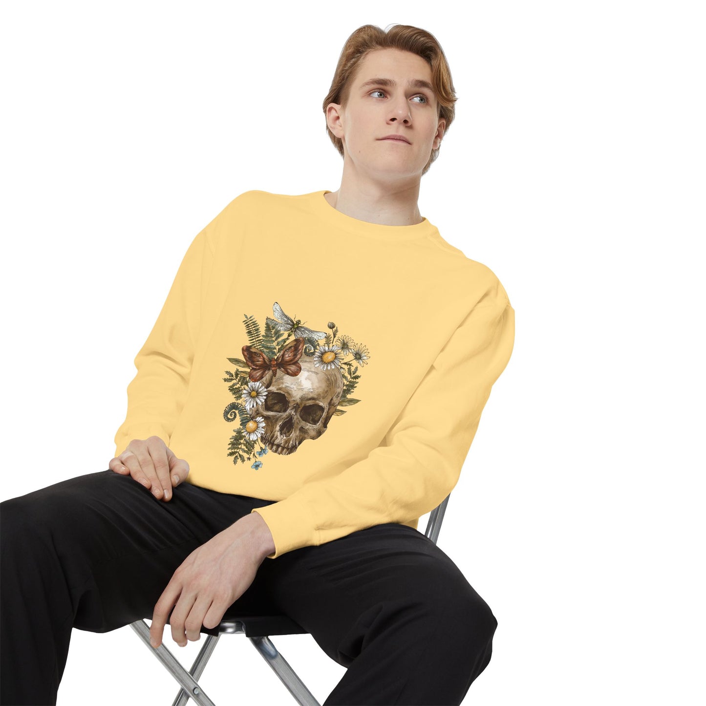 Boho Skull Floral Unisex Sweatshirt - Garden-Inspired Cozy Crew