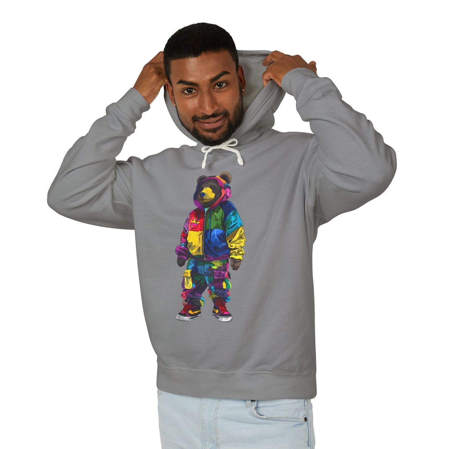 Colorful Bear Graphic Unisex Lightweight Hooded Sweatshirt