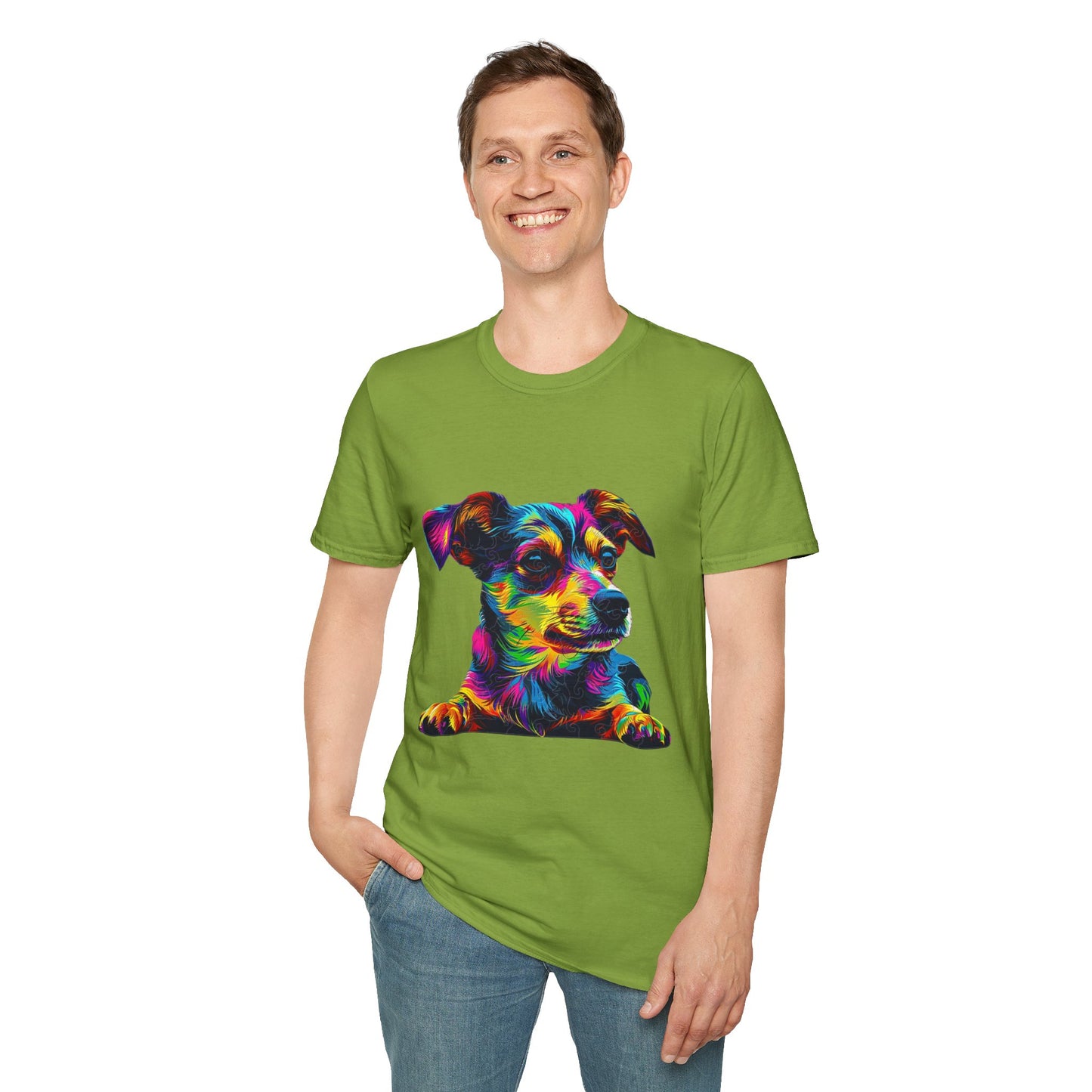 Colorful Dog Art Unisex Softstyle T-Shirt - Perfect Gift for Pet Lovers