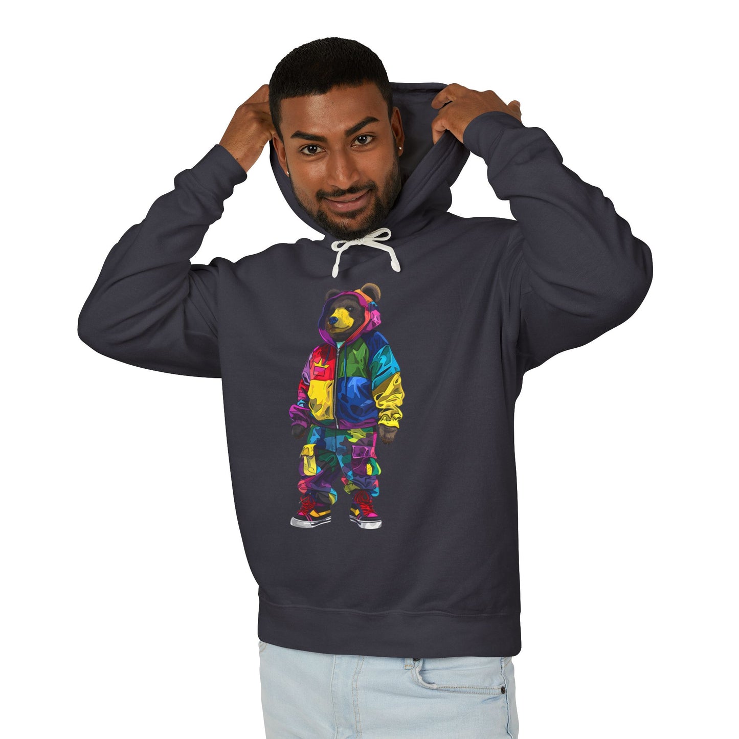 Colorful Bear Graphic Unisex Lightweight Hooded Sweatshirt