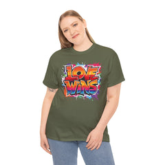 Love Wins Unisex Heavy Cotton Tee - Colorful Graphic Tee for Pride and Self-Expression