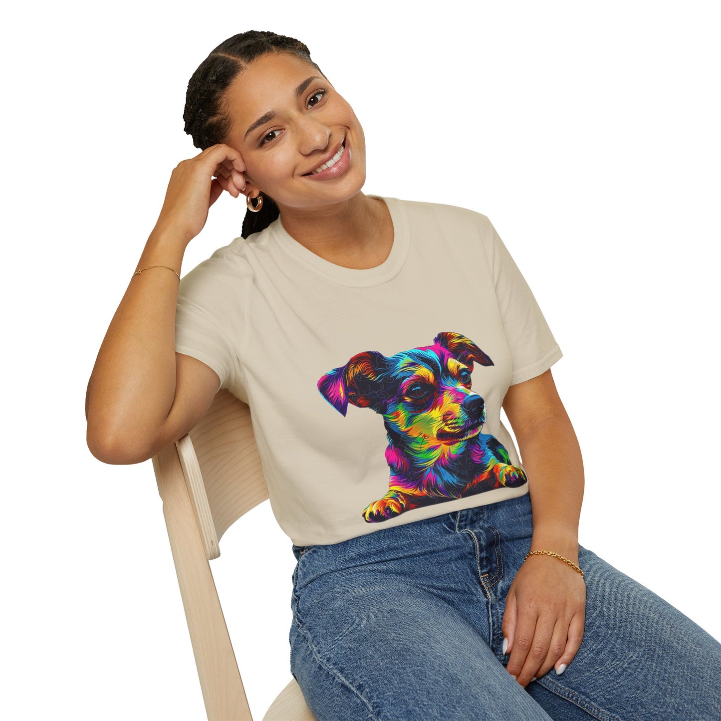 Colorful Dog Art Unisex Softstyle T-Shirt - Perfect Gift for Pet Lovers