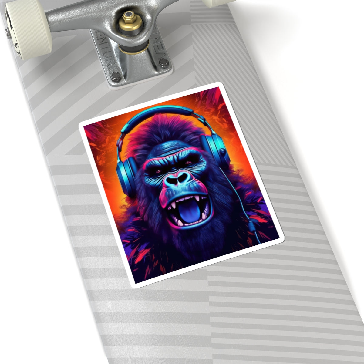 Music Lover's Gorilla Head Kiss-Cut Sticker - Vibrant Vinyl Decal for Laptops and Water Bottles