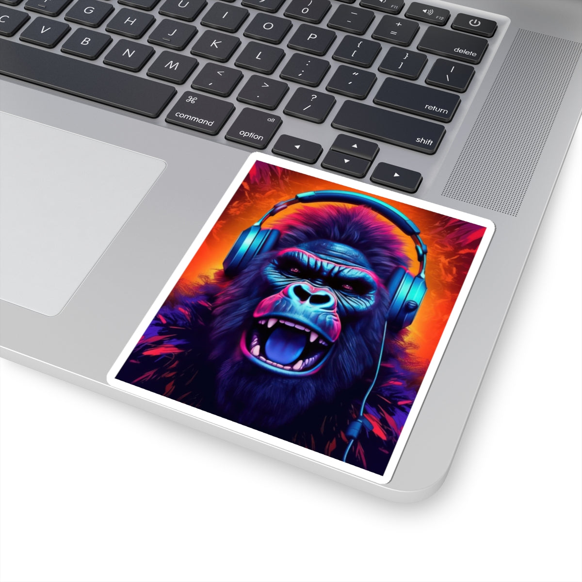 Music Lover's Gorilla Head Kiss-Cut Sticker - Vibrant Vinyl Decal for Laptops and Water Bottles