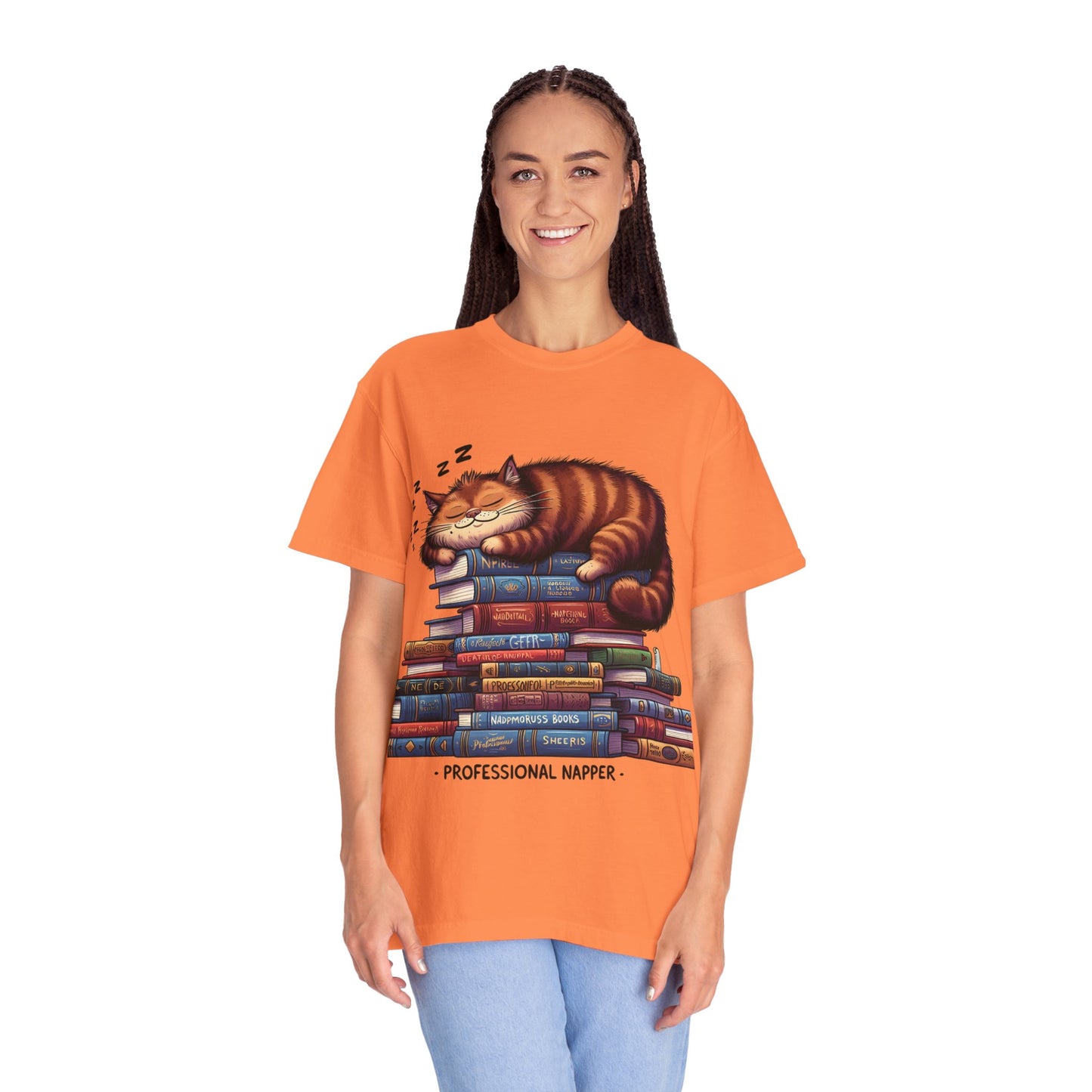 Professional Napper Cat T-Shirt | Unisex Garment-Dyed Tee for Book Lovers