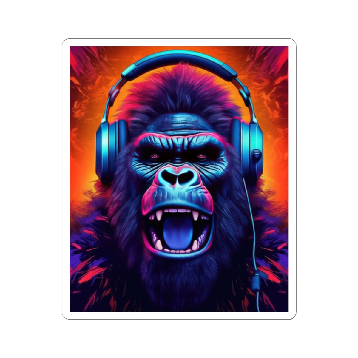 Music Lover's Gorilla Head Kiss-Cut Sticker - Vibrant Vinyl Decal for Laptops and Water Bottles