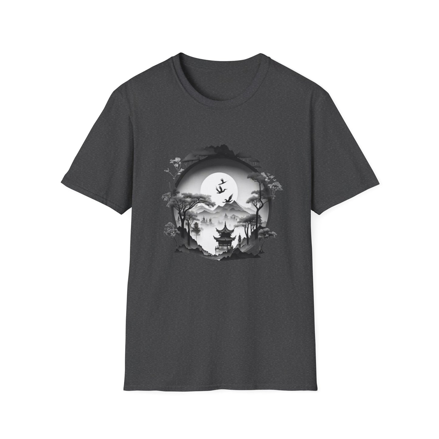 Zen-Inspired Unisex Softstyle T-Shirt with Scenic Landscape Design