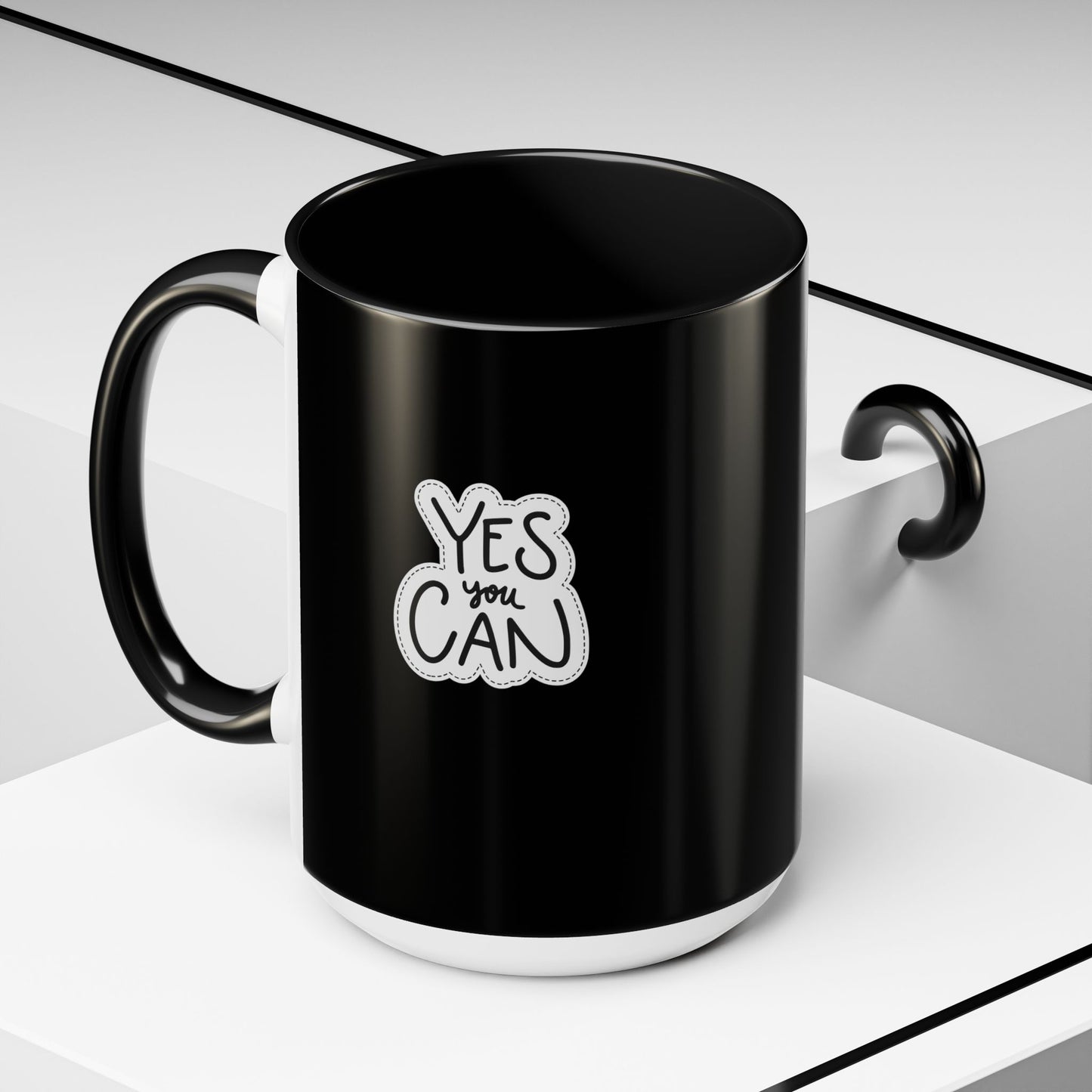 Inspirational Coffee Mug - "Yes You Can" - Motivational Black Accent Mug