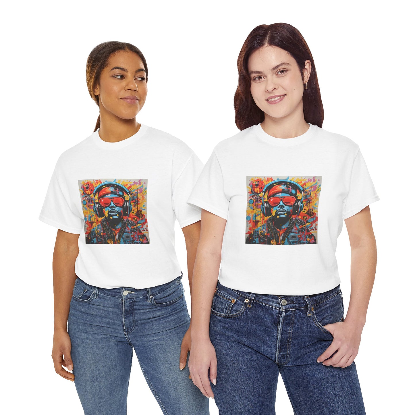 Vibrant Unisex Heavy Cotton Tee - Colorful Music & Travel Art