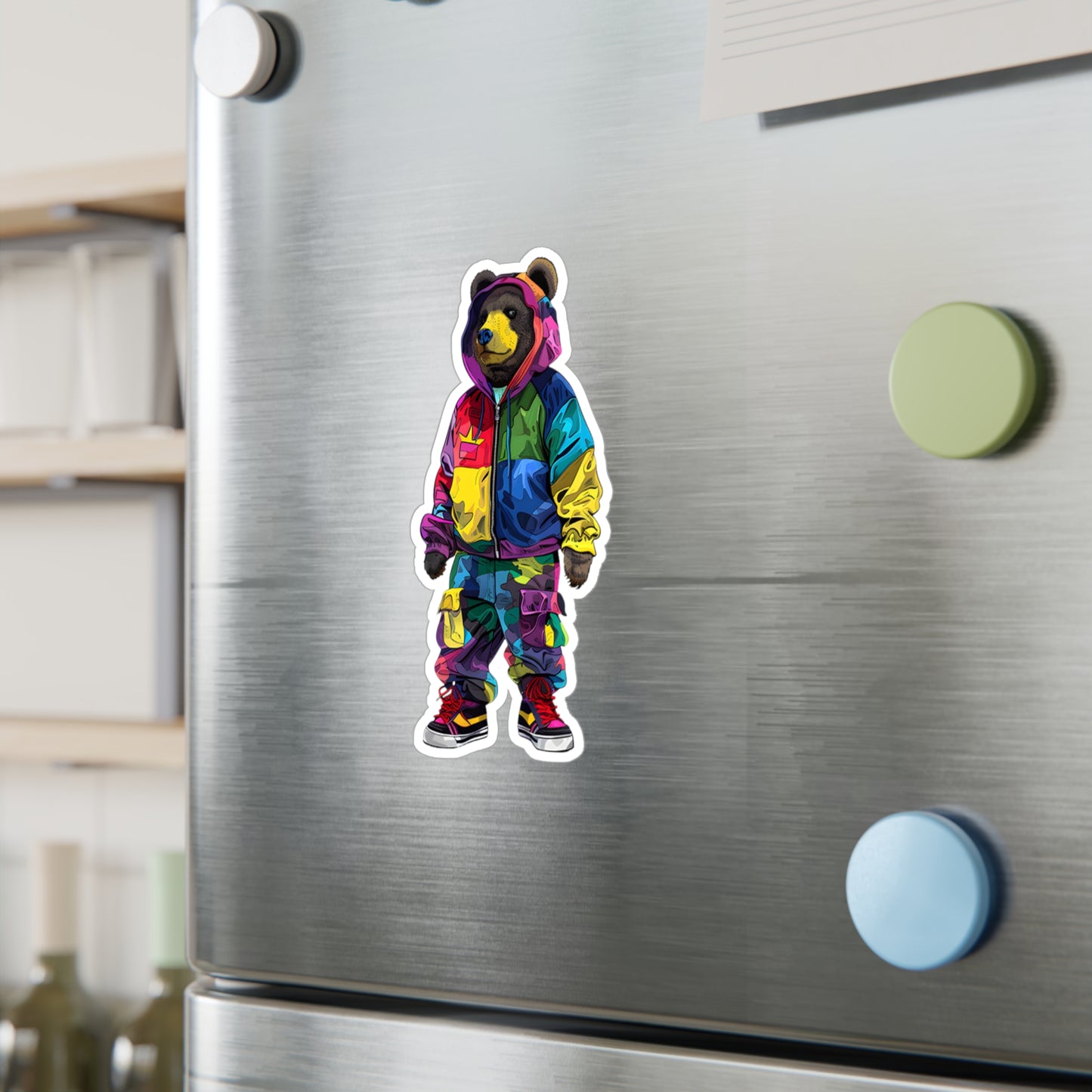 Colorful Bear Streetwear Vinyl Decal | Trendy Sticker for Laptops & Water Bottles