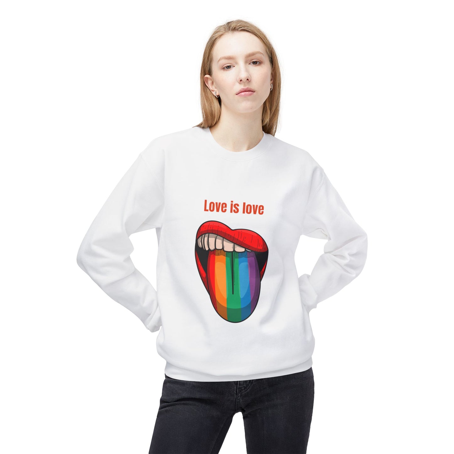 Rainbow Love Is Love Sweatshirt - Unisex Midweight Fleece Crewneck