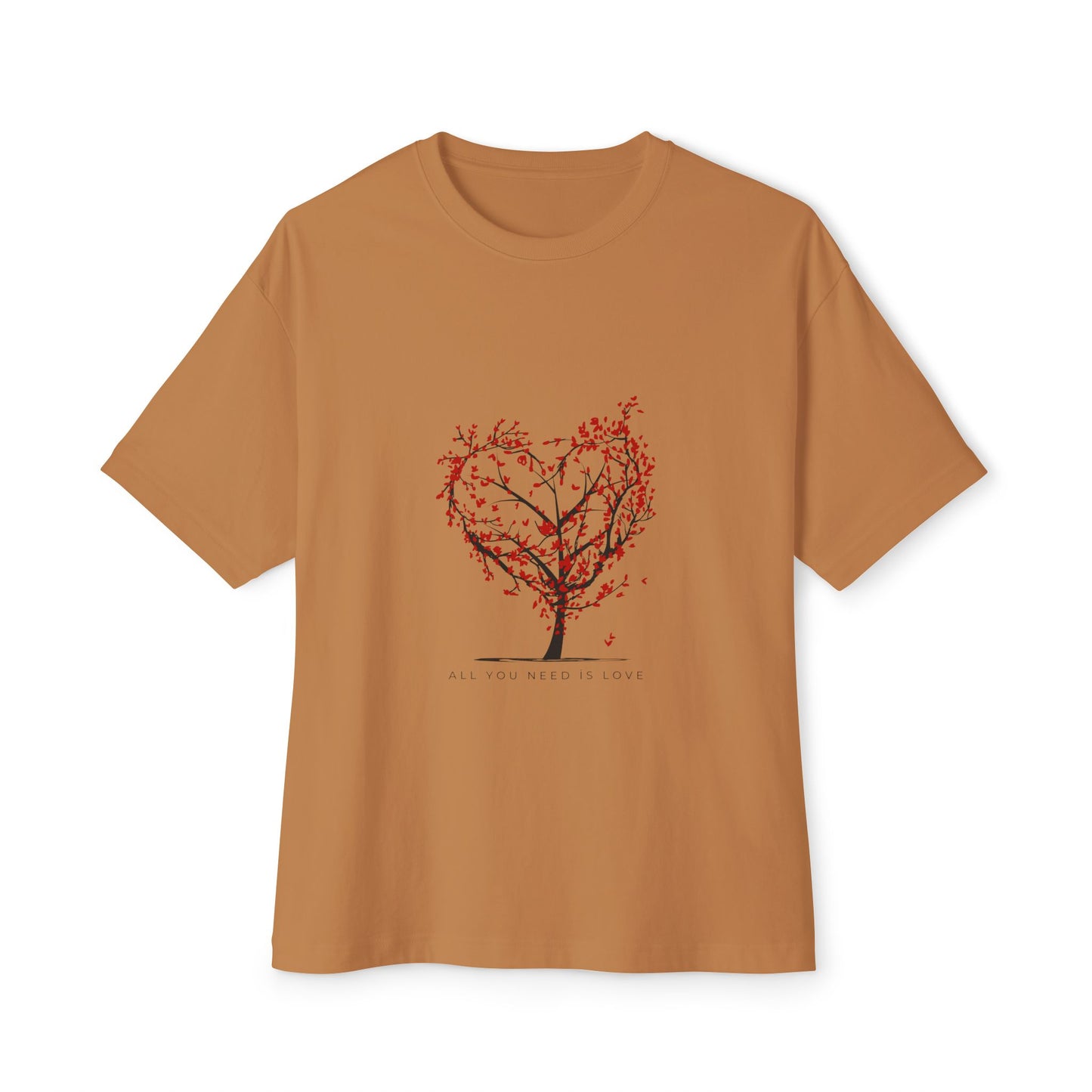 Romantic Unisex Oversized Boxy Tee - "All You Need Is Love" & Heartbeat Design