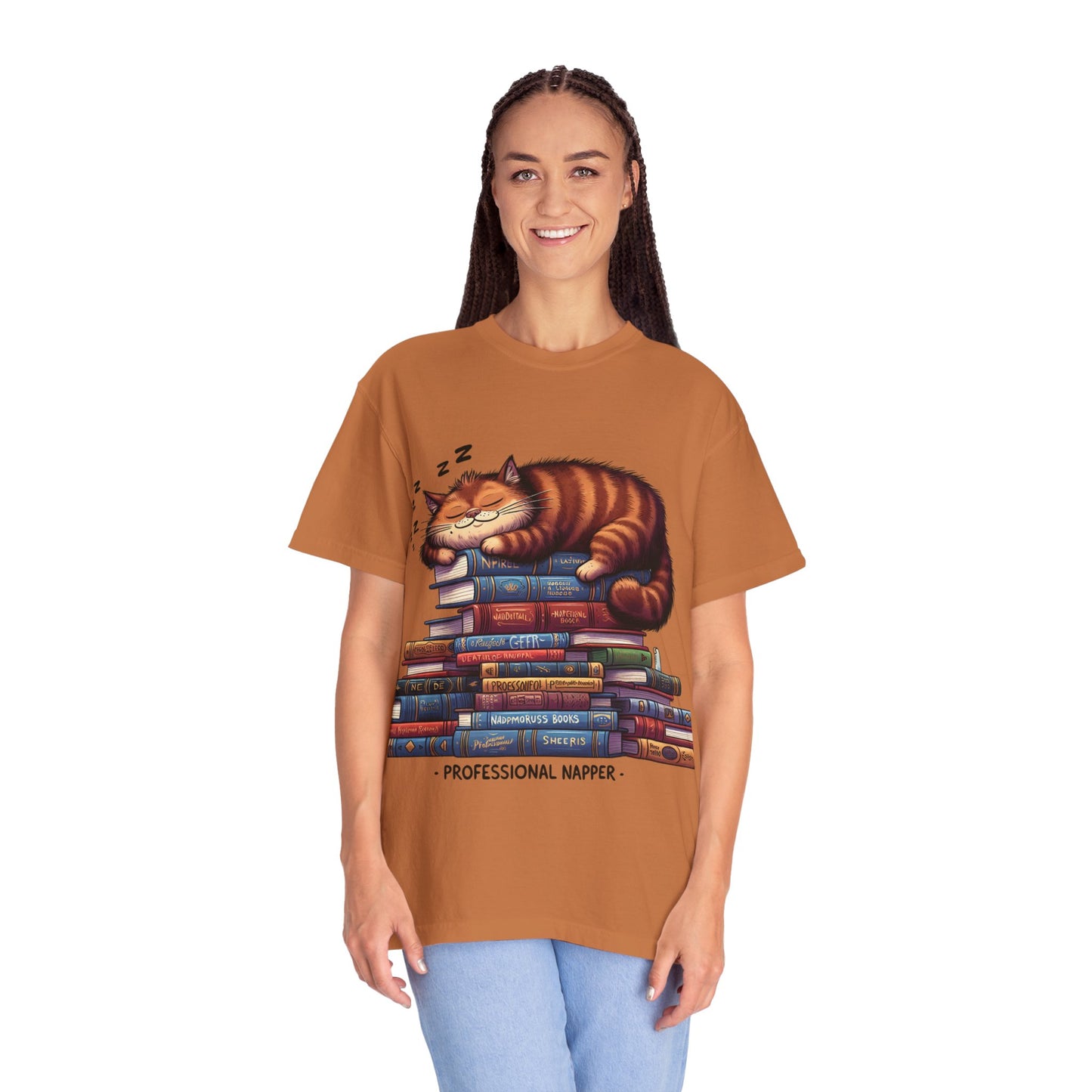 Professional Napper Cat T-Shirt | Unisex Garment-Dyed Tee for Book Lovers