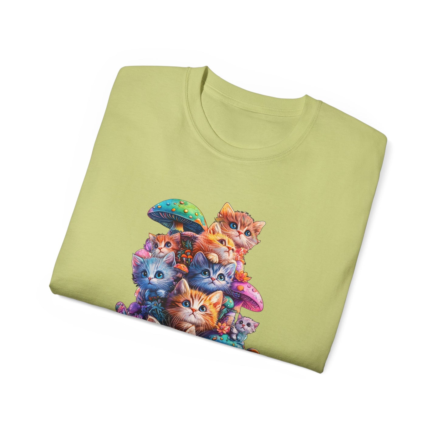 Colorful Cat Mushroom Unisex Ultra Cotton Tee - Whimsical T-Shirt for Cat Lovers