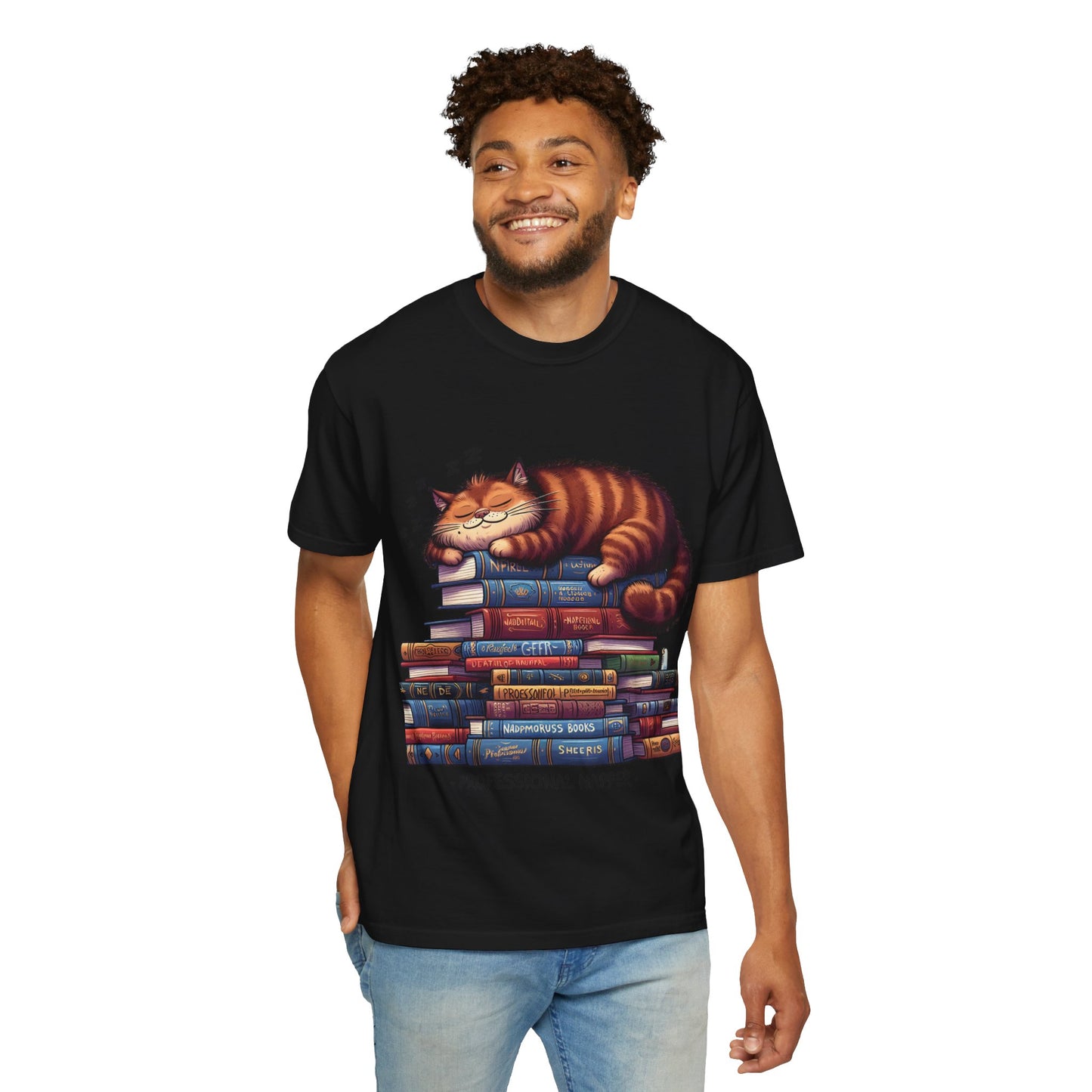 Professional Napper Cat T-Shirt | Unisex Garment-Dyed Tee for Book Lovers