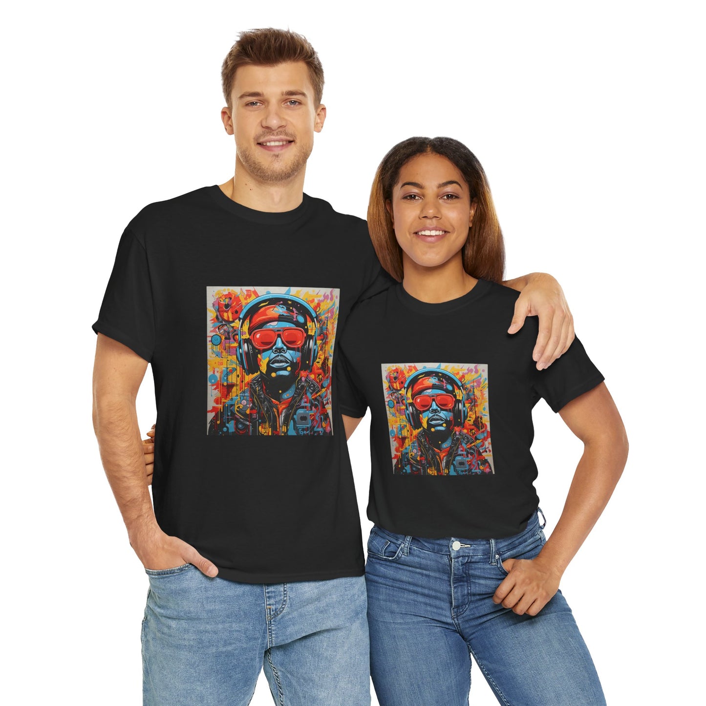 Vibrant Unisex Heavy Cotton Tee - Colorful Music & Travel Art