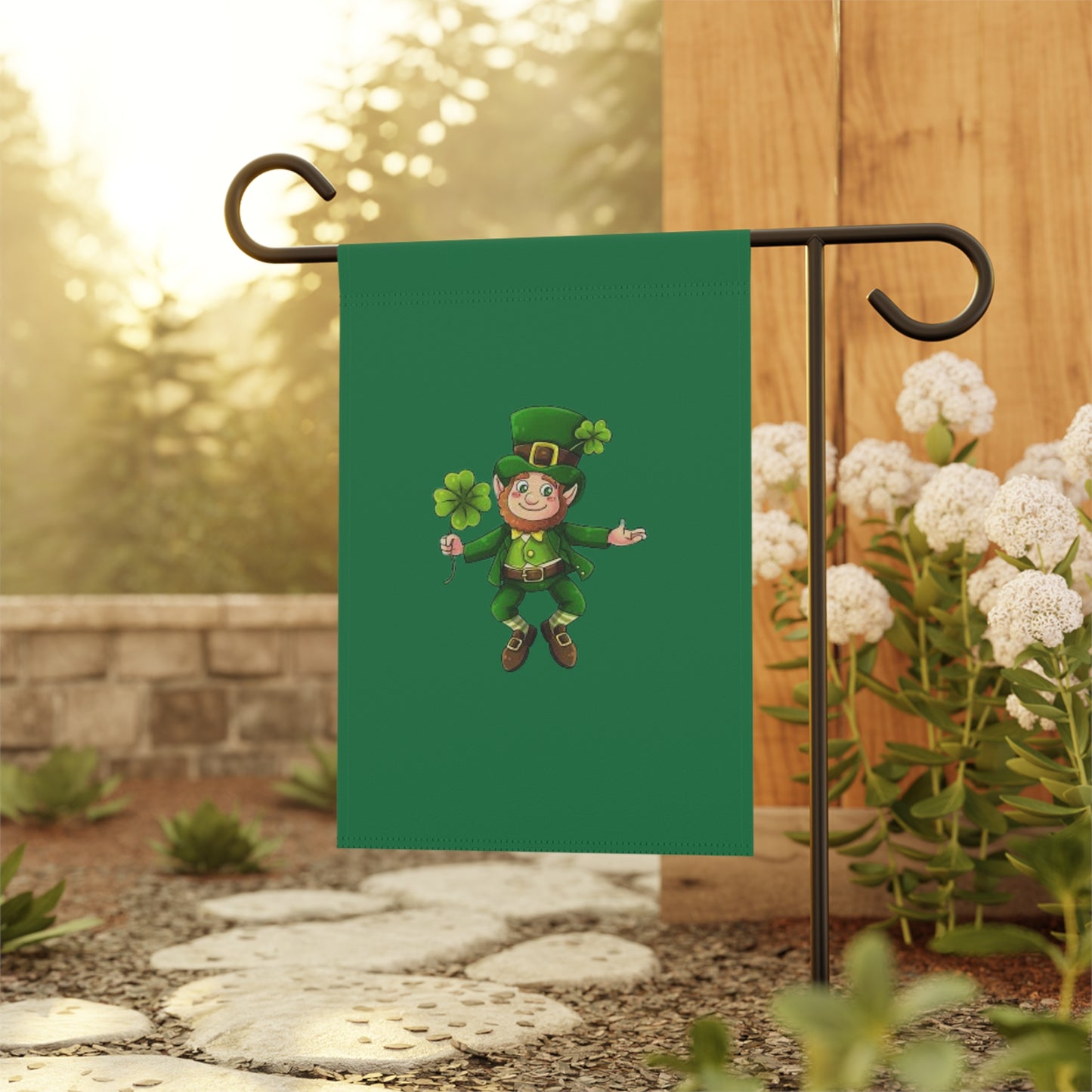 St. Patrick's Day Garden Banner with Cheerful Leprechaun Design