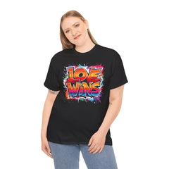 Love Wins Unisex Heavy Cotton Tee - Colorful Graphic Tee for Pride and Self-Expression