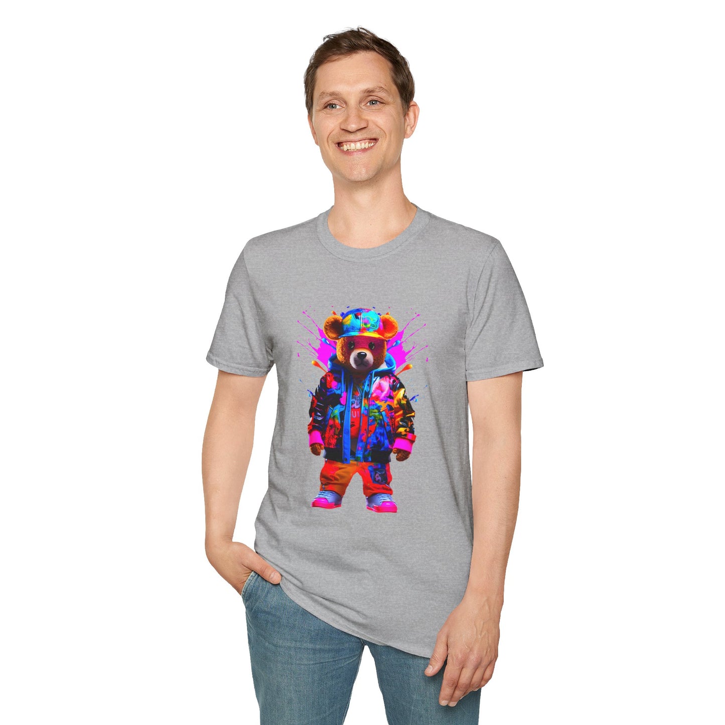 Vibrant Bear Graphic Unisex Softstyle T-Shirt - Perfect for Casual Wear and Gifts