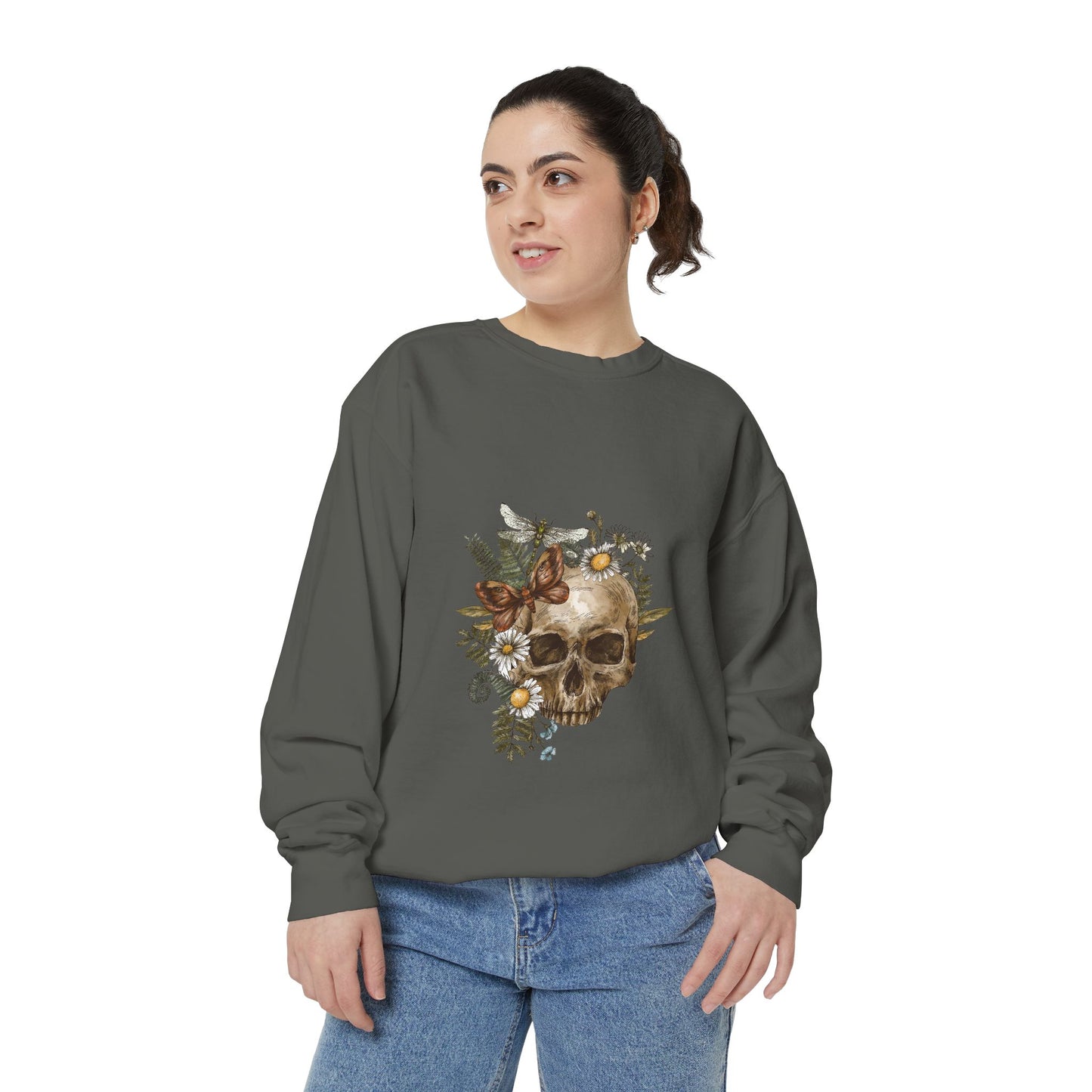 Boho Skull Floral Unisex Sweatshirt - Garden-Inspired Cozy Crew