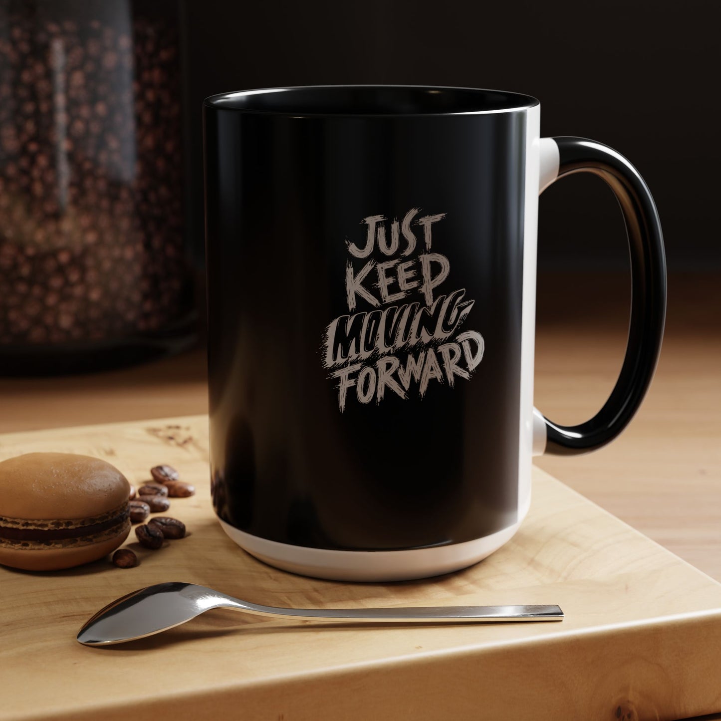 Inspirational Coffee Mug - "Just Keep Moving Forward" - Motivational Black Accent Mug for Daily Inspiration