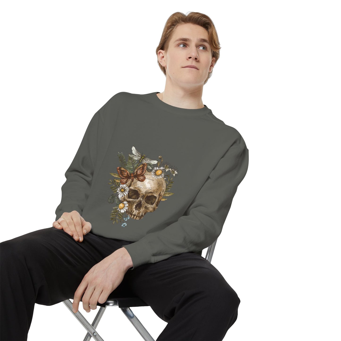 Boho Skull Floral Unisex Sweatshirt - Garden-Inspired Cozy Crew