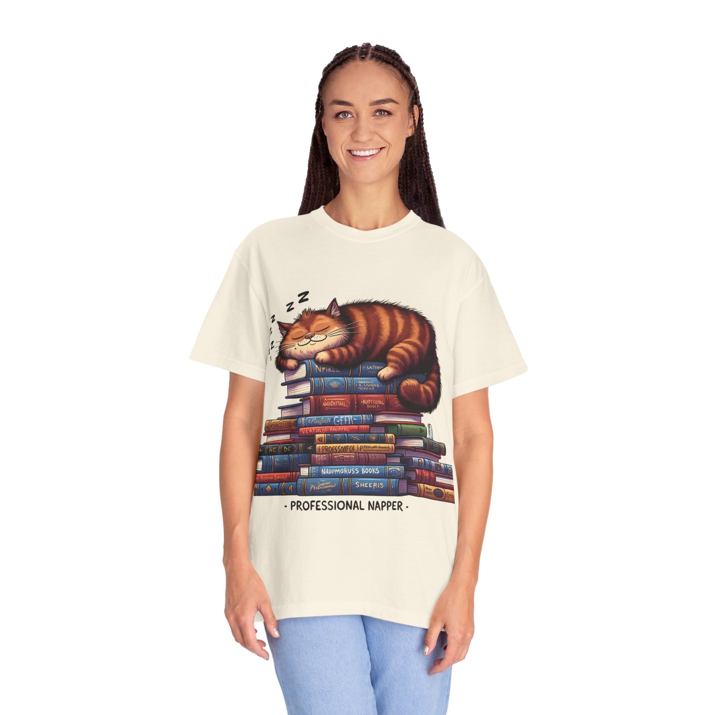 Professional Napper Cat T-Shirt | Unisex Garment-Dyed Tee for Book Lovers