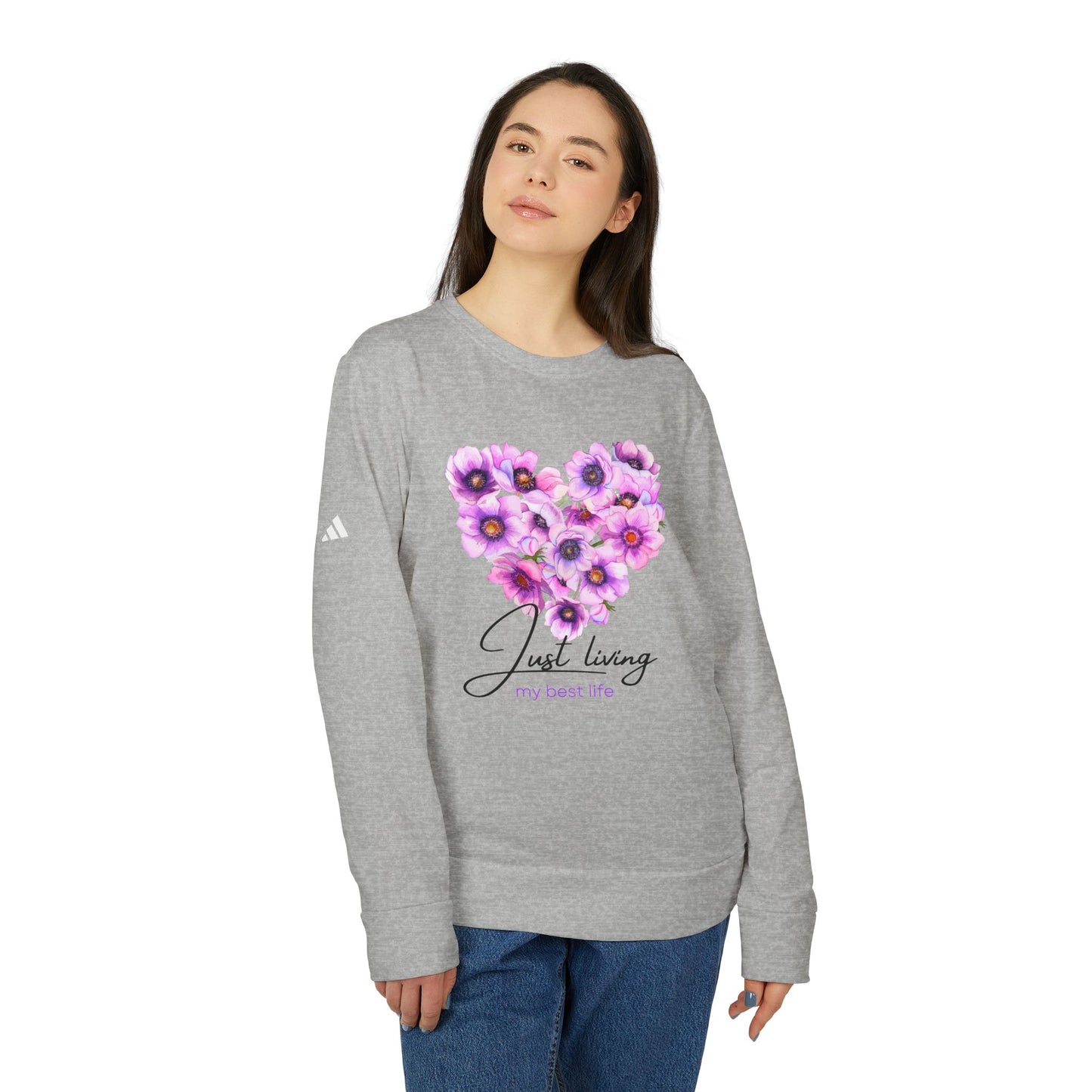 Adidas Unisex Floral Heart Sweatshirt - Just Living My Best Life