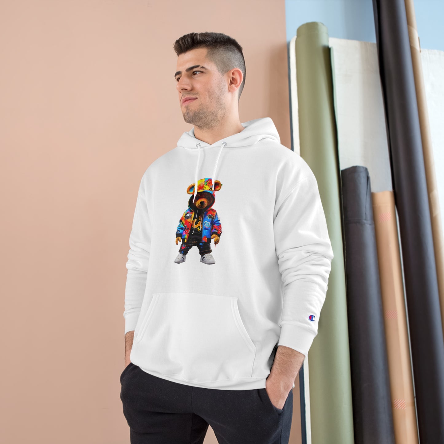 Colorful Bear Champion Hoodie - Vibrant Streetwear for Trendsetters