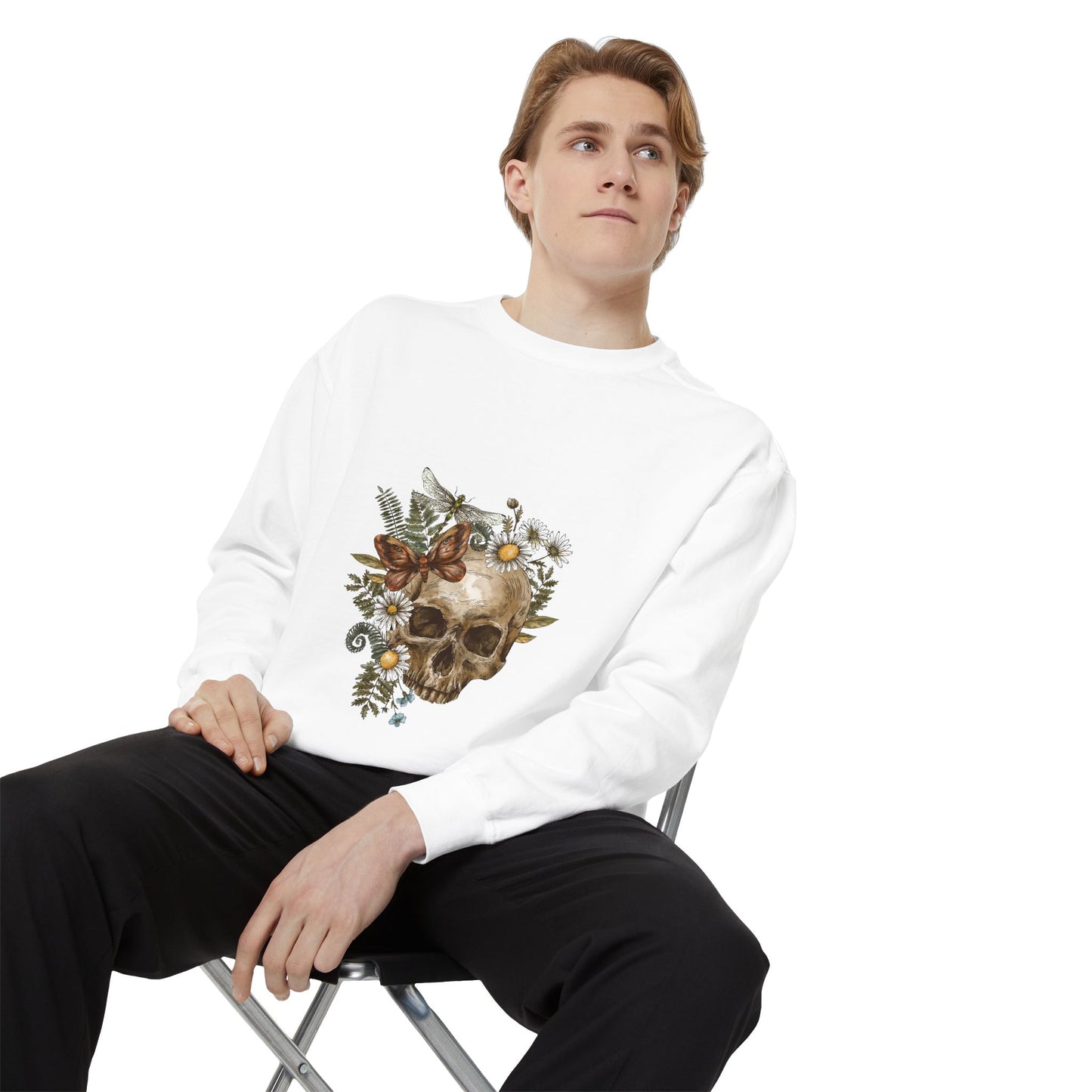 Boho Skull Floral Unisex Sweatshirt - Garden-Inspired Cozy Crew