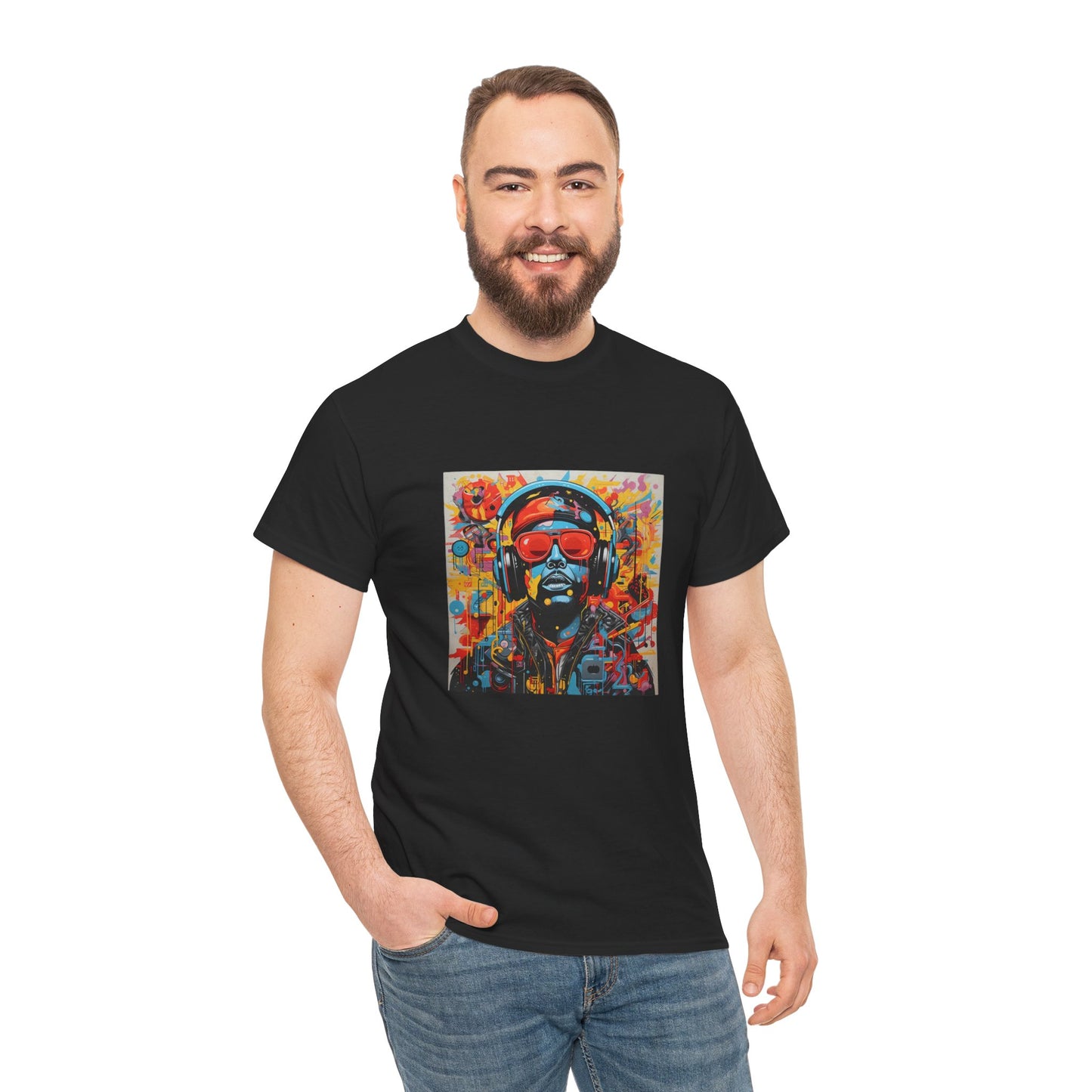 Vibrant Unisex Heavy Cotton Tee - Colorful Music & Travel Art